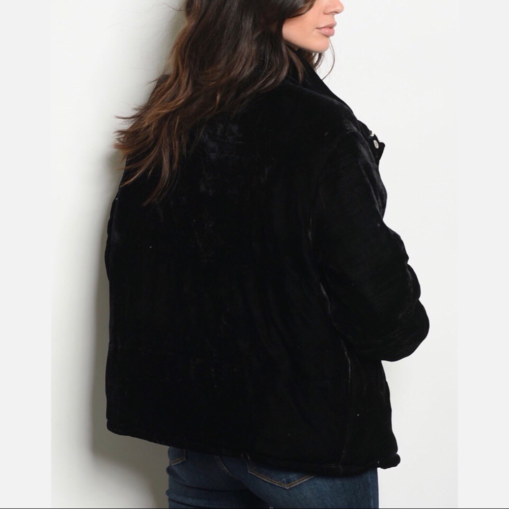 BLACK VELVET PUFFER JACKET - Picture 4 of 8